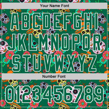 Charger l'image dans la galerie, Custom Kelly Green White Sugar Skull Day of the Dead Mexican Folk Art Authentic Baseball Jersey
