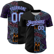 Charger l'image dans la galerie, Custom Black Light Blue-Purple Bowling Doodle Split Authentic Baseball Jersey
