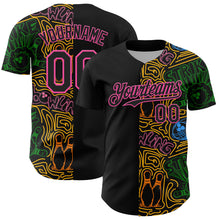 Загрузить изображение в средство просмотра галереи, Custom Black Pink Grass Green-Gold Bowling Doodle Split Authentic Baseball Jersey
