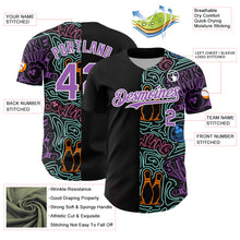 Laden Sie das Bild in den Galerie-Viewer, Custom Black Medium Purple White-Ice Blue Bowling Doodle Split Authentic Baseball Jersey
