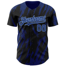 Load image into Gallery viewer, Custom Black Royal-Light Blue 3D Pattern Design Splatter Torn Sharp Brush Stroke Authentic Baseball Jersey
