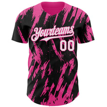 Laden Sie das Bild in den Galerie-Viewer, Custom Black White-Pink 3D Pattern Design Splatter Torn Sharp Brush Stroke Authentic Baseball Jersey
