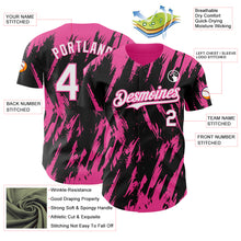 Laden Sie das Bild in den Galerie-Viewer, Custom Black White-Pink 3D Pattern Design Splatter Torn Sharp Brush Stroke Authentic Baseball Jersey
