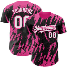 Laden Sie das Bild in den Galerie-Viewer, Custom Black White-Pink 3D Pattern Design Splatter Torn Sharp Brush Stroke Authentic Baseball Jersey
