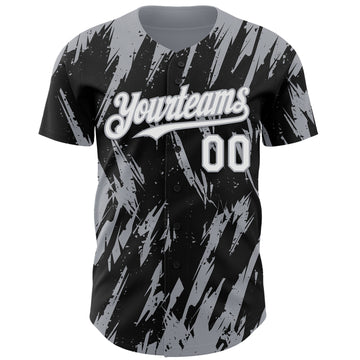 Custom Black White-Gray 3D Pattern Design Splatter Torn Sharp Brush Stroke Authentic Baseball Jersey