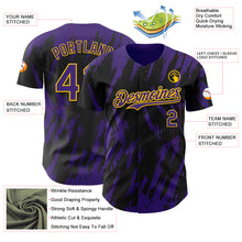 Load image into Gallery viewer, Custom Black Purple-Yellow 3D Pattern Design Splatter Torn Sharp Brush Stroke Authentic Baseball Jersey
