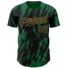 Charger l'image dans la galerie, Custom Black Old Gold-Kelly Green 3D Pattern Design Splatter Torn Sharp Brush Stroke Authentic Baseball Jersey
