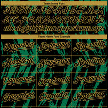 Charger l'image dans la galerie, Custom Black Old Gold-Kelly Green 3D Pattern Design Splatter Torn Sharp Brush Stroke Authentic Baseball Jersey
