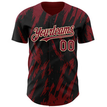 Load image into Gallery viewer, Custom Black Crimson-Cream 3D Pattern Design Splatter Torn Sharp Brush Stroke Authentic Baseball Jersey
