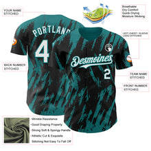Laden Sie das Bild in den Galerie-Viewer, Custom Black White-Teal 3D Pattern Design Splatter Torn Sharp Brush Stroke Authentic Baseball Jersey
