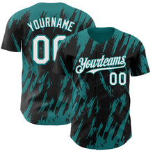 Laden Sie das Bild in den Galerie-Viewer, Custom Black White-Teal 3D Pattern Design Splatter Torn Sharp Brush Stroke Authentic Baseball Jersey
