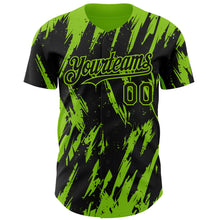 Load image into Gallery viewer, Custom Black Neon Green 3D Pattern Design Splatter Torn Sharp Brush Stroke Authentic Baseball Jersey
