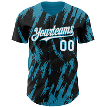 Load image into Gallery viewer, Custom Black White-Panther Blue 3D Pattern Design Splatter Torn Sharp Brush Stroke Authentic Baseball Jersey
