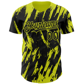 Custom Black Neon Yellow 3D Pattern Design Splatter Torn Sharp Brush Stroke Authentic Baseball Jersey