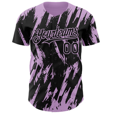 Custom Black Light Purple 3D Pattern Design Splatter Torn Sharp Brush Stroke Authentic Baseball Jersey