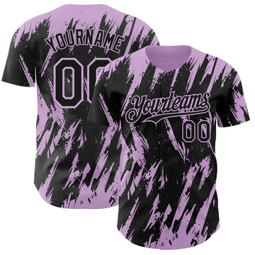 Custom Black Light Purple 3D Pattern Design Splatter Torn Sharp Brush Stroke Authentic Baseball Jersey