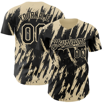 Custom Black Cream 3D Pattern Design Splatter Torn Sharp Brush Stroke Authentic Baseball Jersey