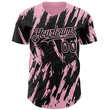 Custom Black Light Pink 3D Pattern Design Splatter Torn Sharp Brush Stroke Authentic Baseball Jersey
