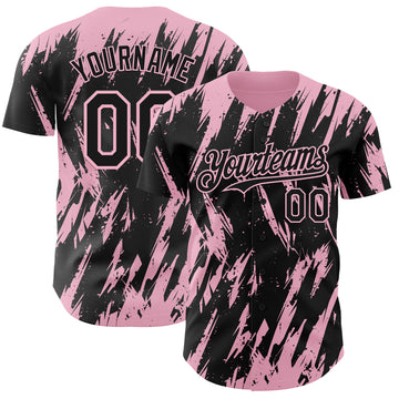 Custom Black Light Pink 3D Pattern Design Splatter Torn Sharp Brush Stroke Authentic Baseball Jersey