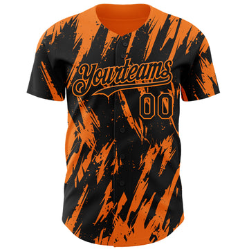 Custom Black Bay Orange 3D Pattern Design Splatter Torn Sharp Brush Stroke Authentic Baseball Jersey