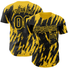 Load image into Gallery viewer, Custom Black Yellow 3D Pattern Design Splatter Torn Sharp Brush Stroke Authentic Baseball Jersey
