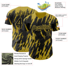 Load image into Gallery viewer, Custom Black Old Gold 3D Pattern Design Splatter Torn Sharp Brush Stroke Authentic Baseball Jersey

