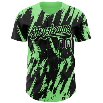Custom Black Pea Green 3D Pattern Design Splatter Torn Sharp Brush Stroke Authentic Baseball Jersey