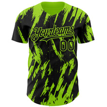 Charger l'image dans la galerie, Custom Black Neon Green 3D Pattern Design Splatter Torn Sharp Brush Stroke Authentic Baseball Jersey
