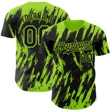 Charger l'image dans la galerie, Custom Black Neon Green 3D Pattern Design Splatter Torn Sharp Brush Stroke Authentic Baseball Jersey
