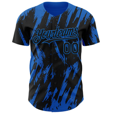 Custom Black Blue 3D Pattern Design Splatter Torn Sharp Brush Stroke Authentic Baseball Jersey