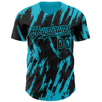 Custom Black Lakes Blue 3D Pattern Design Splatter Torn Sharp Brush Stroke Authentic Baseball Jersey