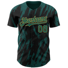 Load image into Gallery viewer, Custom Black Midnight Green-Old Gold 3D Pattern Design Splatter Torn Sharp Brush Stroke Authentic Baseball Jersey
