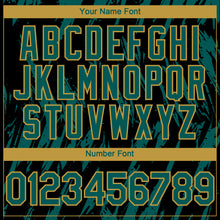 Load image into Gallery viewer, Custom Black Midnight Green-Old Gold 3D Pattern Design Splatter Torn Sharp Brush Stroke Authentic Baseball Jersey
