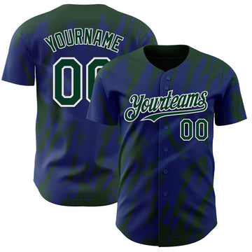 Custom Royal Green-White 3D Pattern Design Splatter Torn Sharp Brush Stroke Authentic Baseball Jersey