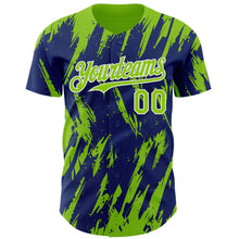 Загрузить изображение в средство просмотра галереи, Custom Royal Neon Green-White 3D Pattern Design Splatter Torn Sharp Brush Stroke Authentic Baseball Jersey
