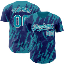 Laden Sie das Bild in den Galerie-Viewer, Custom Royal Teal-White 3D Pattern Design Splatter Torn Sharp Brush Stroke Authentic Baseball Jersey
