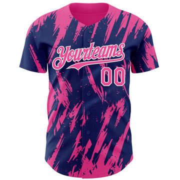 Custom Royal Pink-White 3D Pattern Design Splatter Torn Sharp Brush Stroke Authentic Baseball Jersey