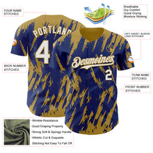 Load image into Gallery viewer, Custom Royal White-Old Gold 3D Pattern Design Splatter Torn Sharp Brush Stroke Authentic Baseball Jersey
