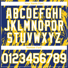 Charger l'image dans la galerie, Custom Royal White-Yellow 3D Pattern Design Splatter Torn Sharp Brush Stroke Authentic Baseball Jersey
