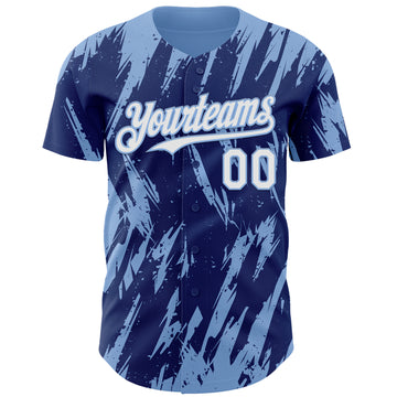 Custom Royal White-Light Blue 3D Pattern Design Splatter Torn Sharp Brush Stroke Authentic Baseball Jersey