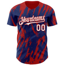 Laden Sie das Bild in den Galerie-Viewer, Custom Royal White-Red 3D Pattern Design Splatter Torn Sharp Brush Stroke Authentic Baseball Jersey
