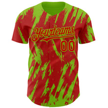 Laden Sie das Bild in den Galerie-Viewer, Custom Red Neon Green 3D Pattern Design Splatter Torn Sharp Brush Stroke Authentic Baseball Jersey
