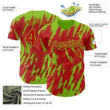 Laden Sie das Bild in den Galerie-Viewer, Custom Red Neon Green 3D Pattern Design Splatter Torn Sharp Brush Stroke Authentic Baseball Jersey
