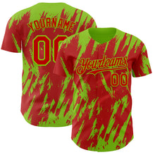Laden Sie das Bild in den Galerie-Viewer, Custom Red Neon Green 3D Pattern Design Splatter Torn Sharp Brush Stroke Authentic Baseball Jersey
