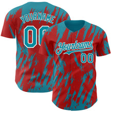 Charger l'image dans la galerie, Custom Red Teal-White 3D Pattern Design Splatter Torn Sharp Brush Stroke Authentic Baseball Jersey
