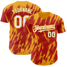 Charger l'image dans la galerie, Custom Red White-Gold 3D Pattern Design Splatter Torn Sharp Brush Stroke Authentic Baseball Jersey
