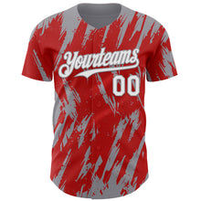 Charger l'image dans la galerie, Custom Red White-Gray 3D Pattern Design Splatter Torn Sharp Brush Stroke Authentic Baseball Jersey
