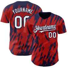 Charger l'image dans la galerie, Custom Red White-Navy 3D Pattern Design Splatter Torn Sharp Brush Stroke Authentic Baseball Jersey

