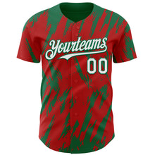Laden Sie das Bild in den Galerie-Viewer, Custom Red White-Kelly Green 3D Pattern Design Splatter Torn Sharp Brush Stroke Authentic Baseball Jersey
