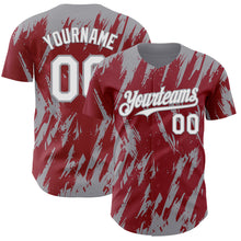 Load image into Gallery viewer, Custom Crimson White-Gray 3D Pattern Design Splatter Torn Sharp Brush Stroke Authentic Baseball Jersey

